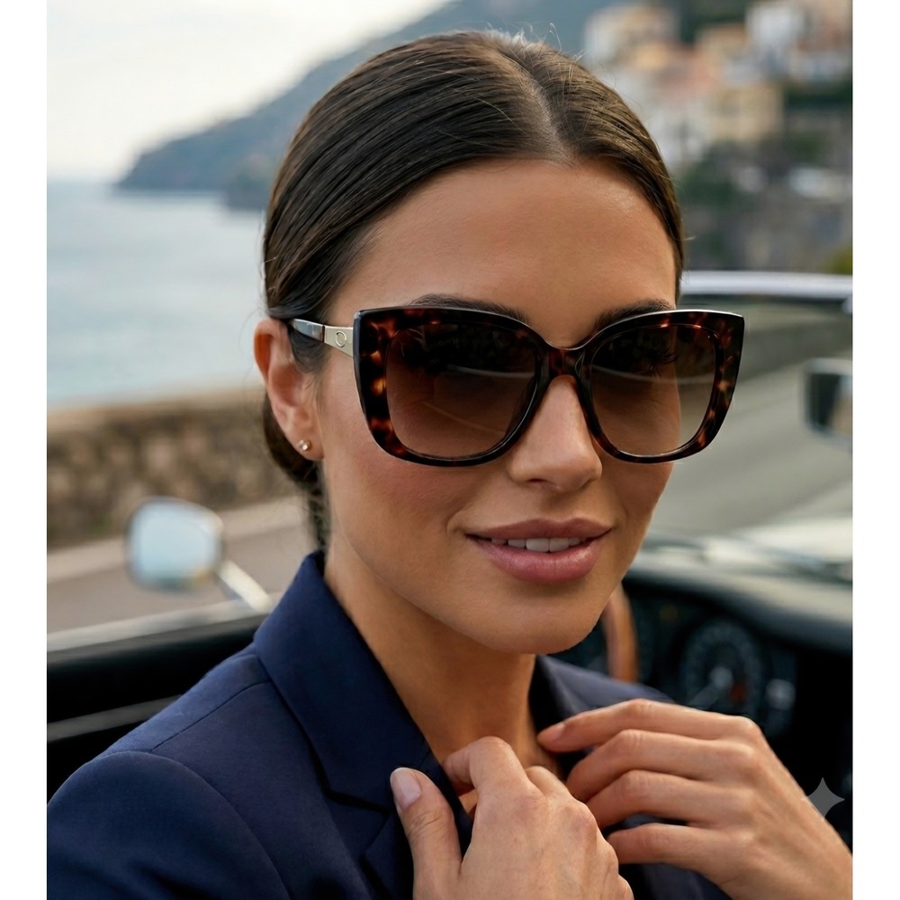 Oscar de la Renta Oversized Tortoise Square Sunglasses Gradient Brown Lenses